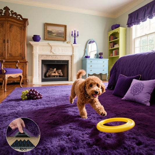 Purple Fluffy Shag Rug – Soft Non-Slip Area Carpet for Living Room, Bedroom, or Nursery