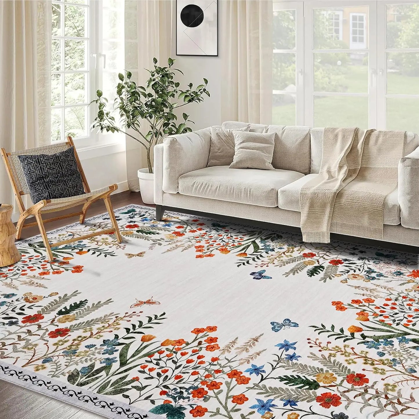 Washable Area Rugs for Living Room – Non-Slip Floral Runner Rug
