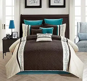 7-Piece Embroidered Oversized Comforter Set – Elegant Purple & Grey All-Season Bedding