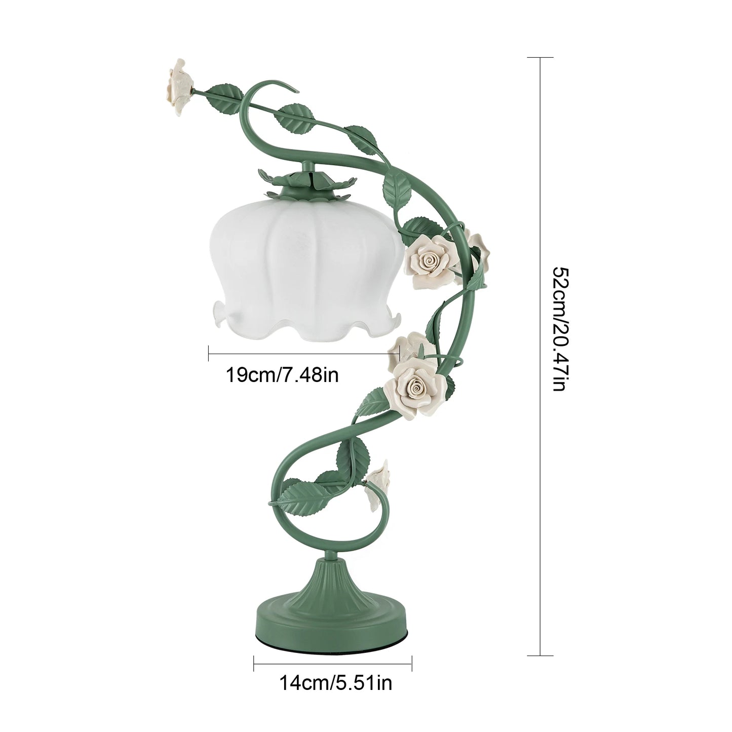 Flower Petal Table Lamp – White Rose Nightstand Lamp with Glass Shade, 20-Inch Bedside Desk Light