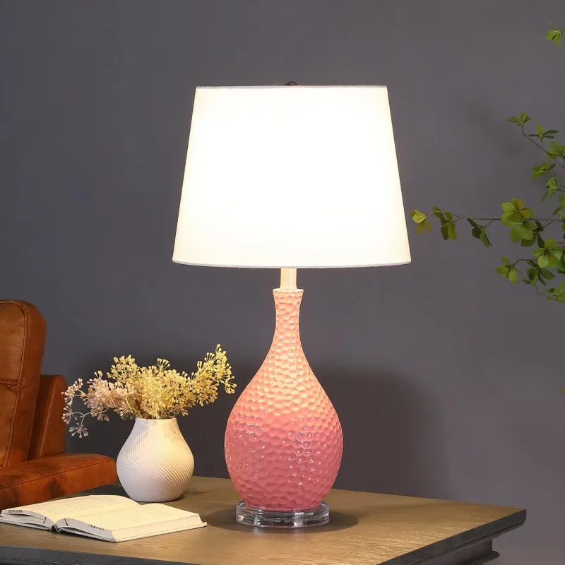 28-Inch Pink Table Lamp – Mid-Century Modern Resin Lamp with White Shade