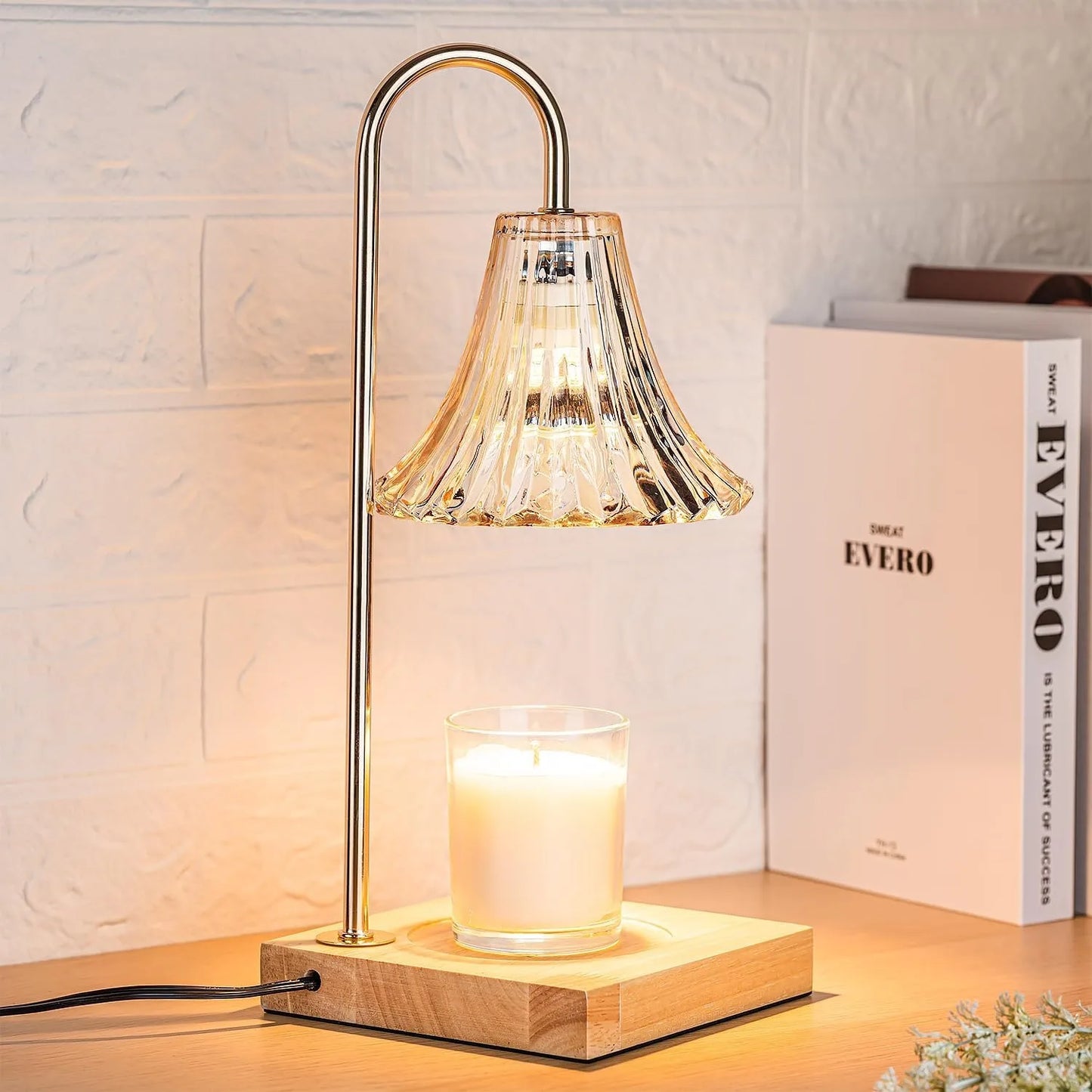 Dimmable Candle Warmer Lamp with Timer – Wooden Base Table Lamp for Home & Bedroom