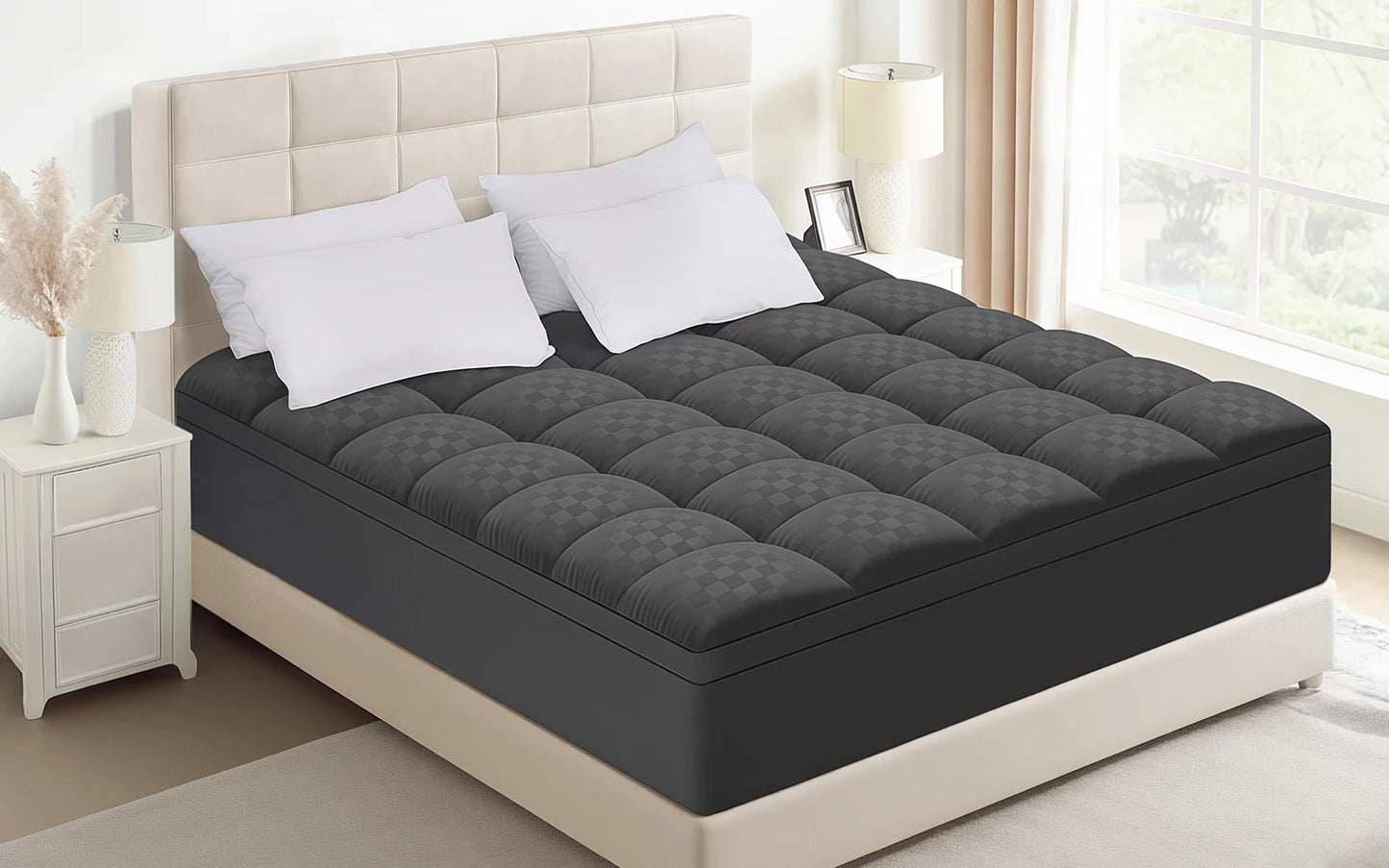 Extra Thick Mattress Topper Overfilled Down Alternative Cooling Ergonomic Support for Back Pain