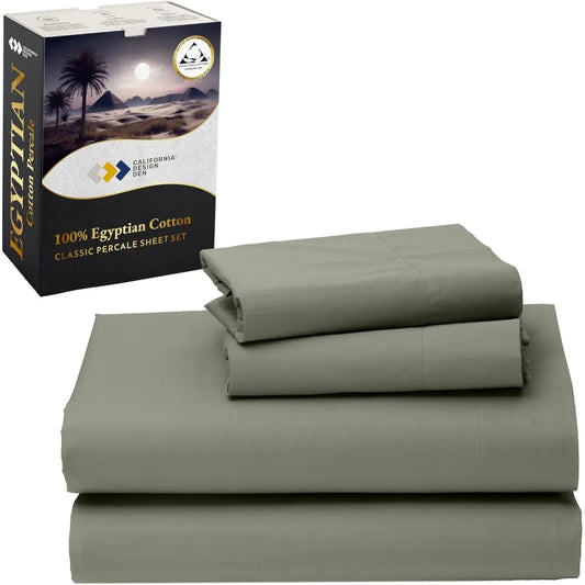 Luxury Egyptian Cotton Percale Sheet Set – King Size, Sage Mist Gray