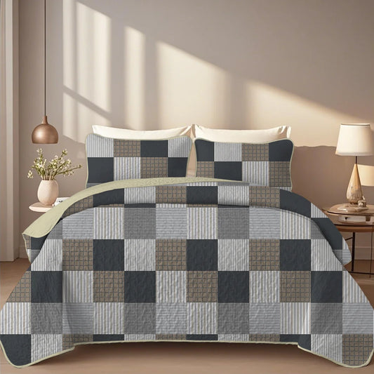 Geometric Grid Quilt Set – Lightweight Summer Bedding