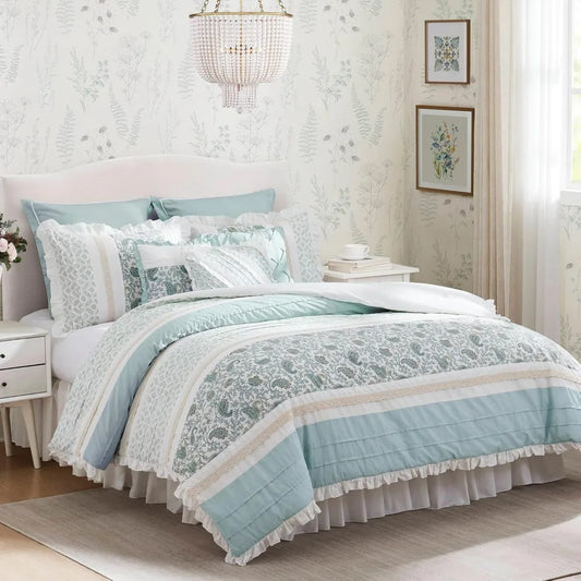 Cotton Shabby Chic Comforter Set – 9 - Piece, Modern Cottage Style.