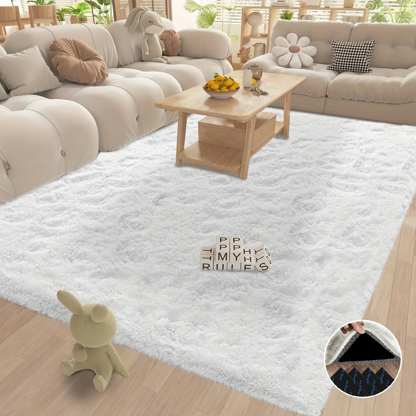 White Fluffy Shag Rug Luxury Plush Non-Slip Carpet for Living Room Bedroom Nursery