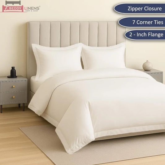Egyptian Cotton Super King Duvet Cover Set – White, 120x120, Zippered with 7 Corner Ties