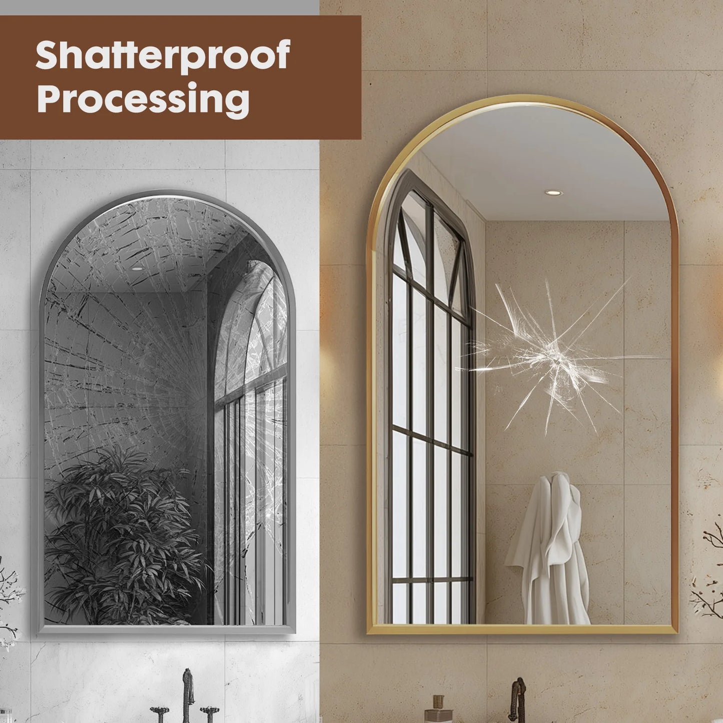 Arched Metal Framed Bathroom & Wall Mirror – Modern Wall Decor