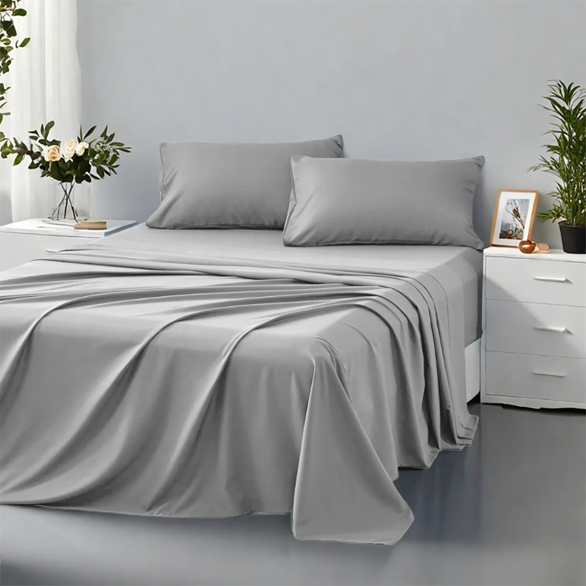 Soft Solid Color Bedding Set 3/4Pcs – All-Season Comfort with Fitted Sheet, Flat Sheet & Pillowcases
