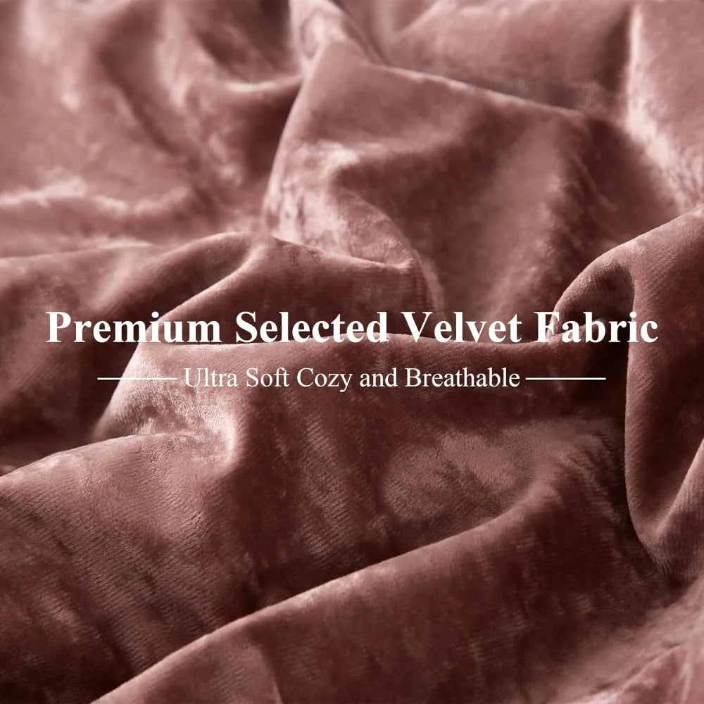 Ultra Soft Pink Flannel Queen Comforter Set – 5 Piece Velvet Bedding Set with Pillow Shams & Euro Shams