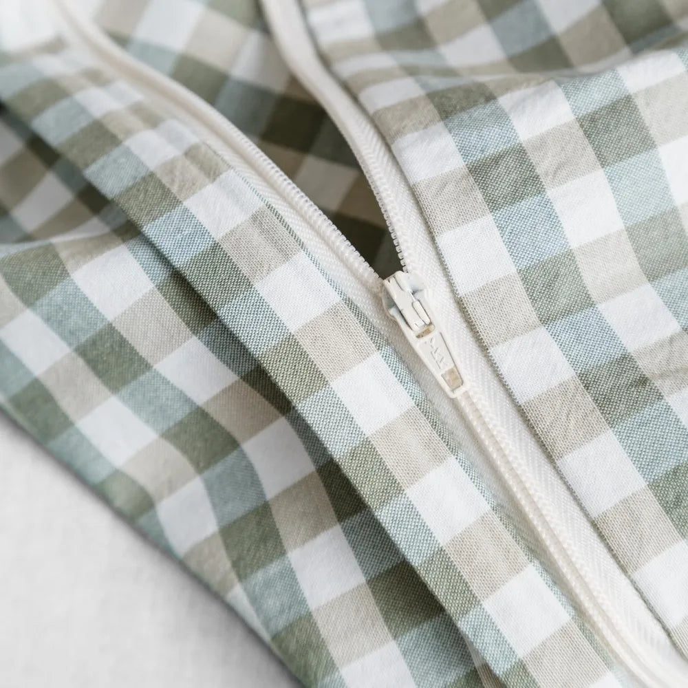 Green Gingham King Size Duvet Cover Set – 3 Piece  100% Cotton | Washed for Softness | Plaid Bedding with Zip Closure