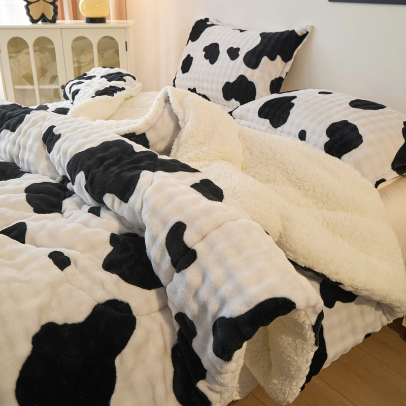 Bohemian Plush Faux Rabbit Fur Quilt Set – 3-Piece All-Season Bedding