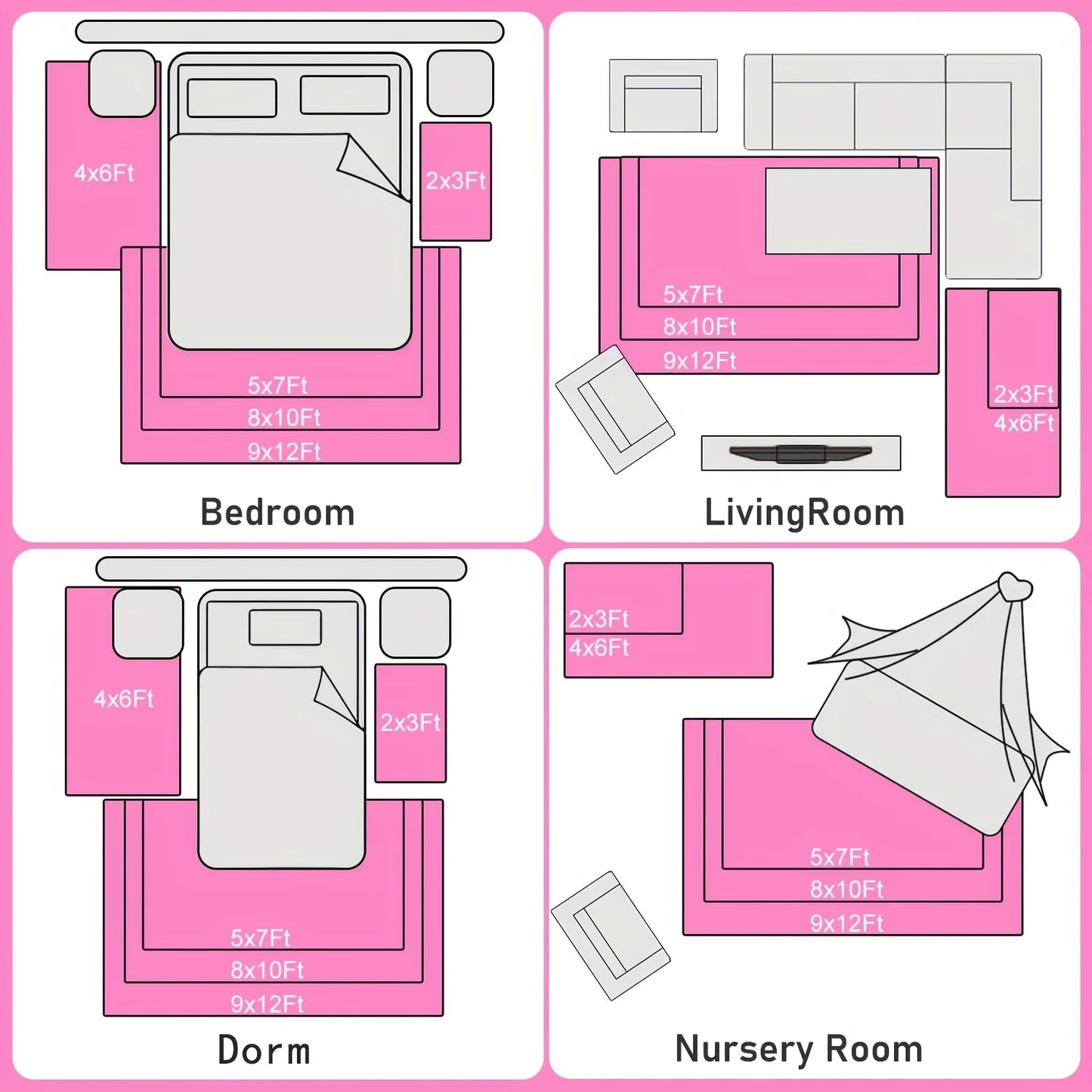 Hot Pink Soft Shaggy Rug – Non-Slip Plush Carpet, Luxury Room Decor