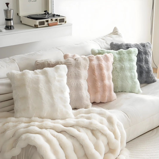 Faux Fur Pillow Covers – Set of 2, 18x18” Plush Decorative Cases