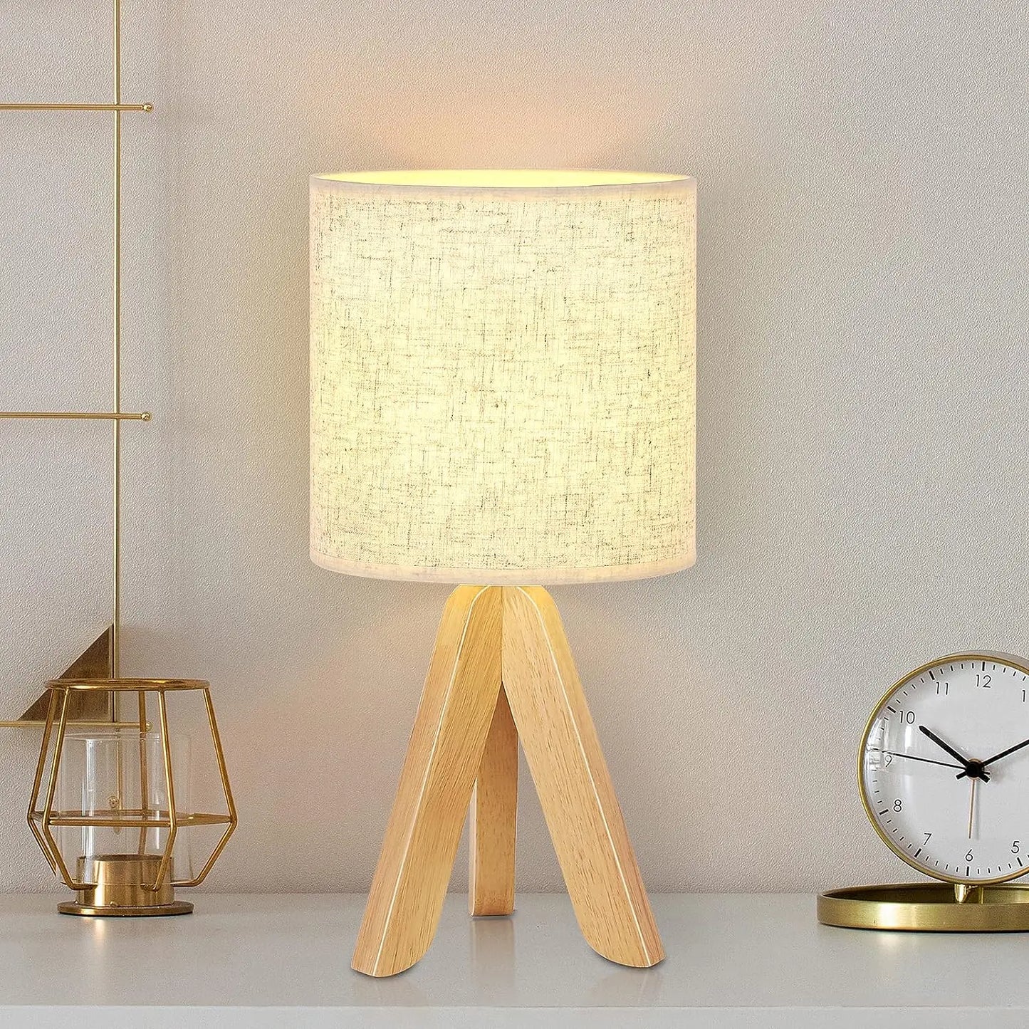 Wooden Bedside Table Lamp with Linen Shade – Modern Nightstand & Desk Lamp