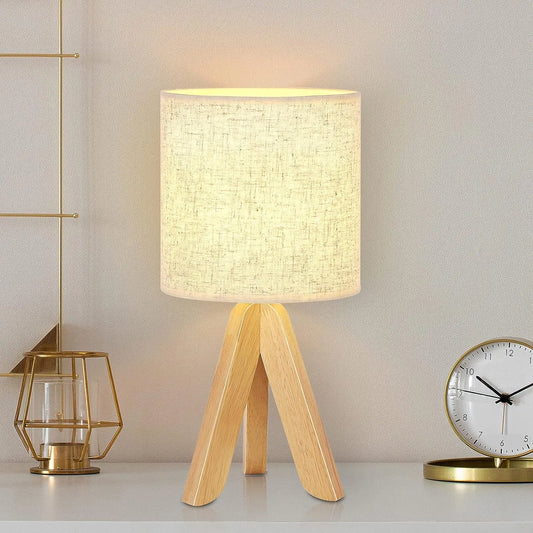 Wooden Bedside Table Lamp with Linen Shade – Modern Nightstand & Desk Lamp
