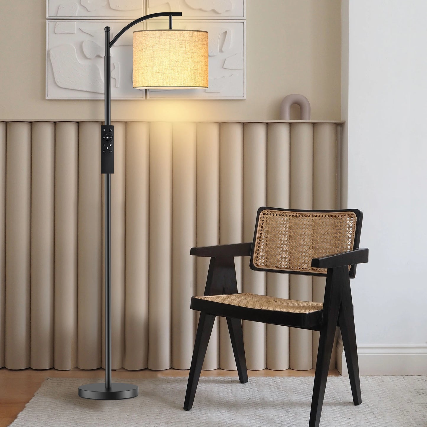 62-Inch Arched Floor Lamp – Remote-Controlled Dimmable LED with Bulb Included