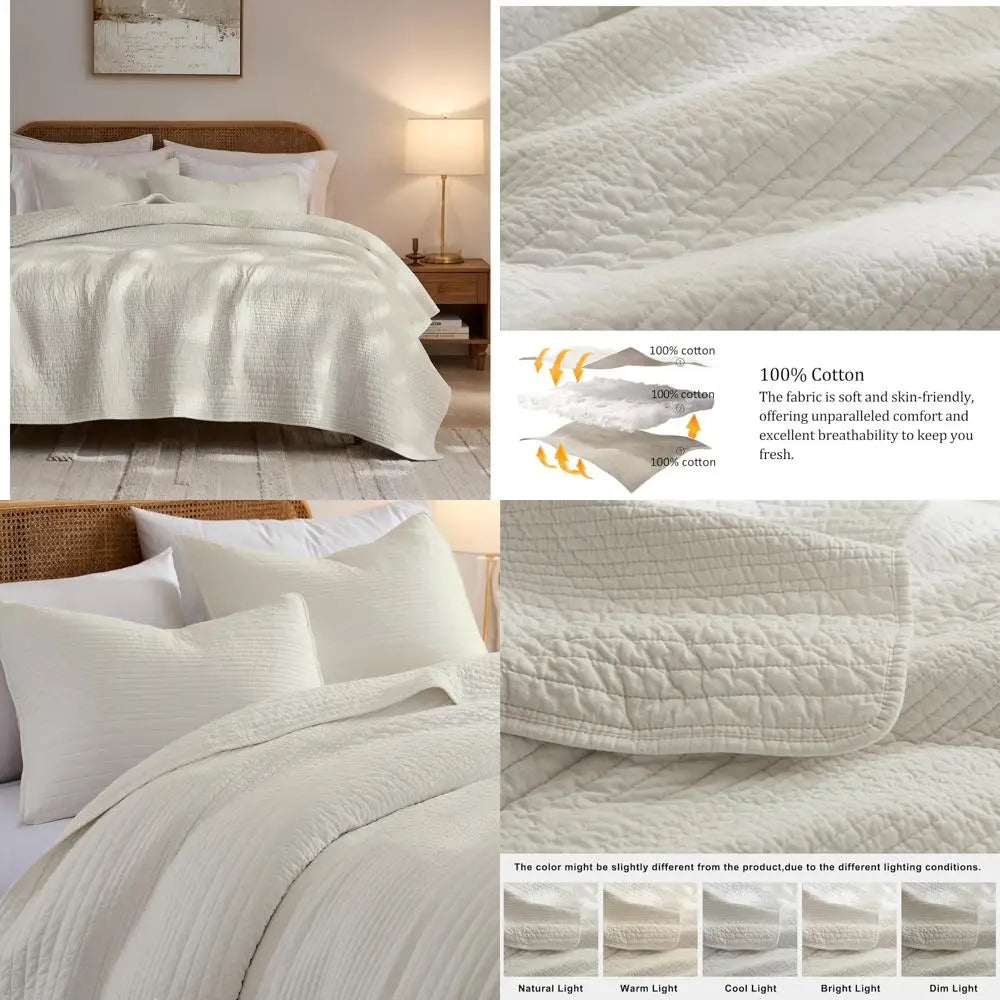 California King 3-Piece Cotton Quilt Set – Striped Wheat | Lightweight, Breathable & Year-Round Comfort