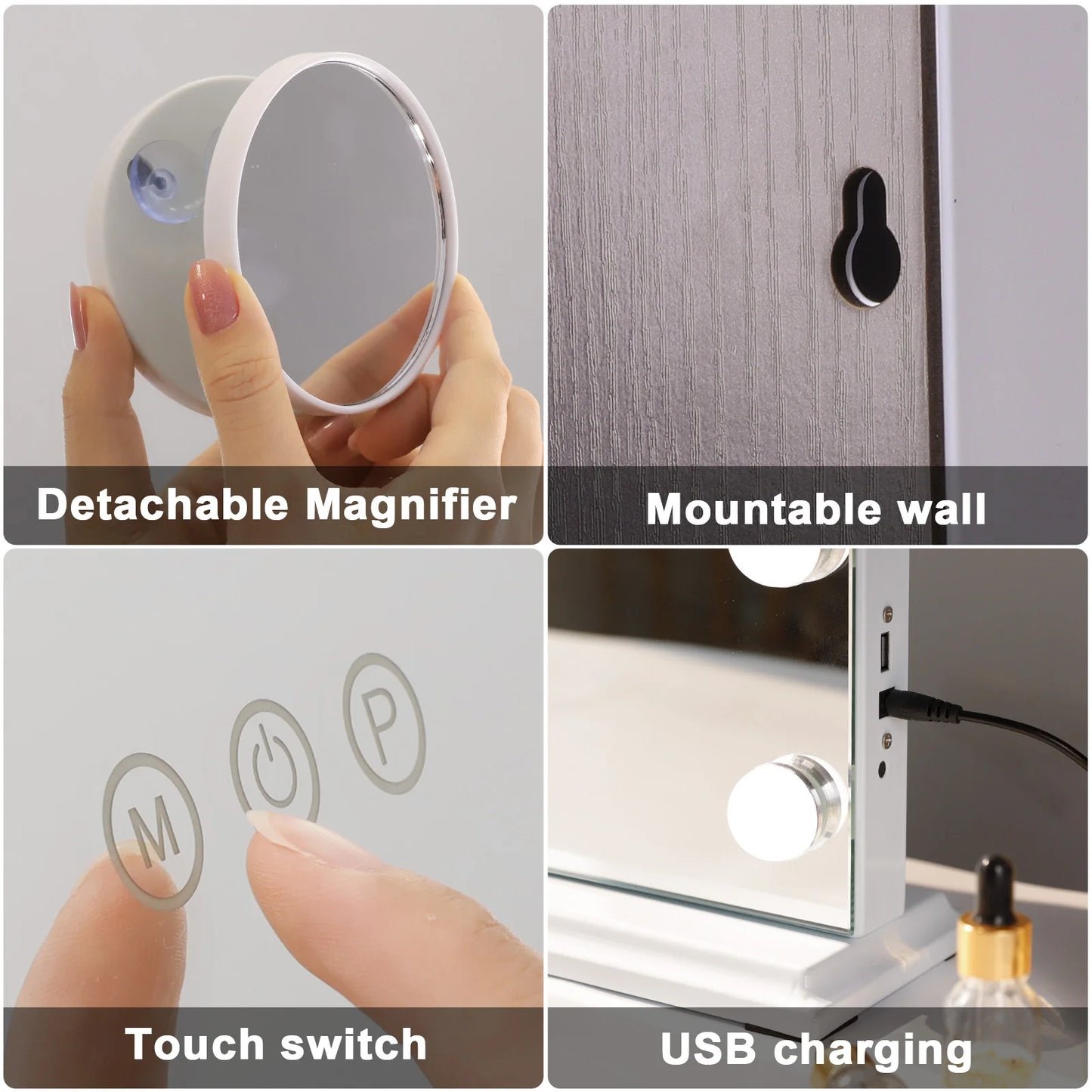 Lighted Vanity Mirror with 15 LEDs – Touch Control Tabletop & Wall Mount