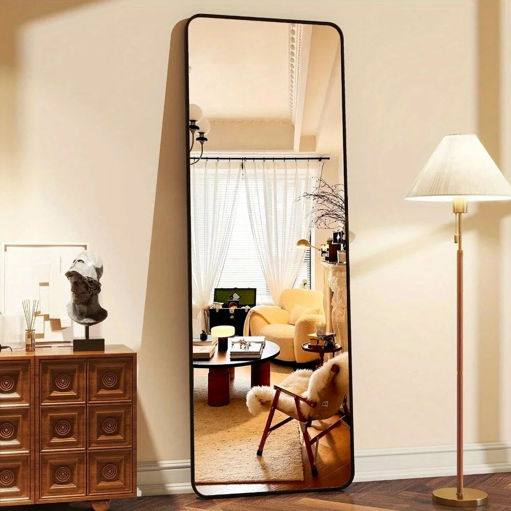 59" Full-Length Standing Mirror – Rounded Corners, Black Frame