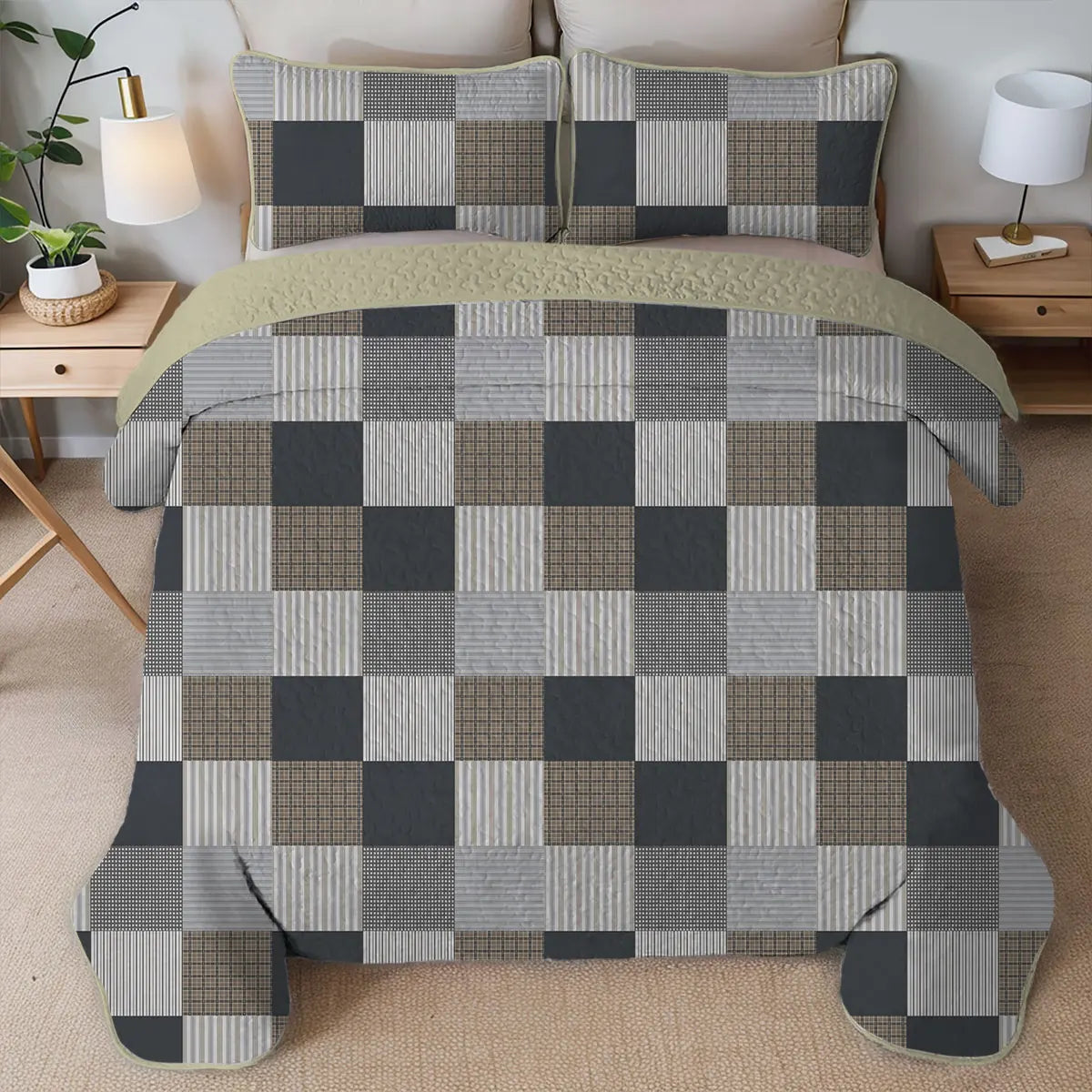 Geometric Grid Quilt Set – Lightweight Summer Bedding