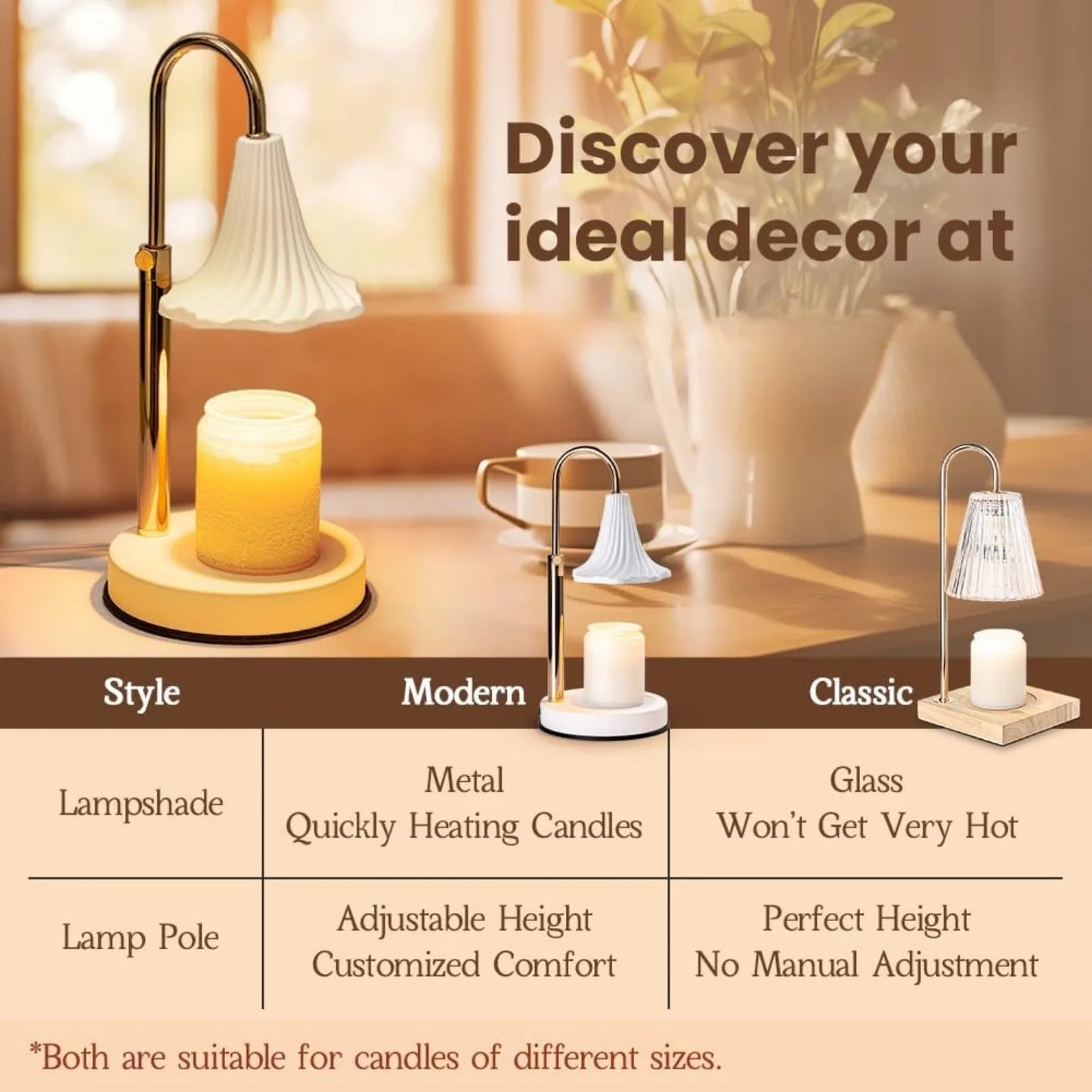 Dimmable Candle Warmer Lamp with Timer – Wooden Base Table Lamp for Home & Bedroom