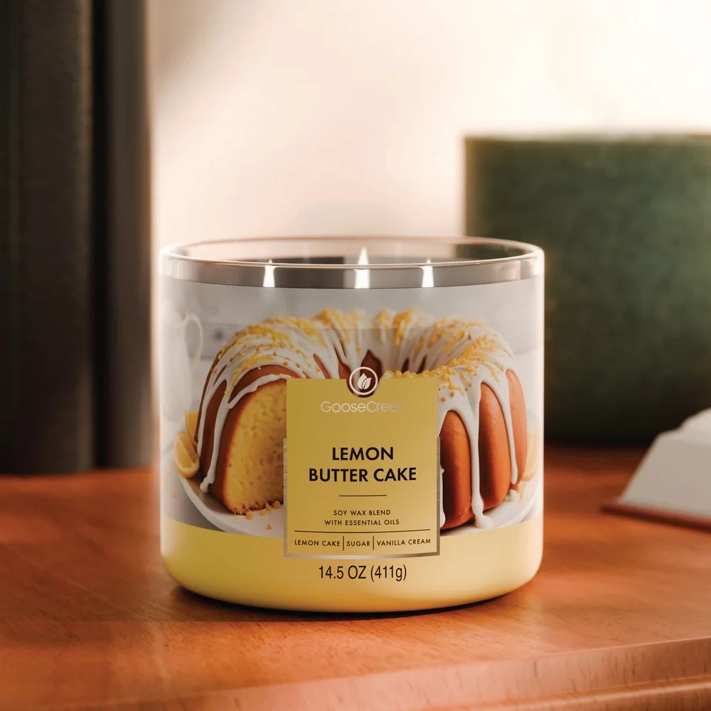 🍋 Lemon Butter Cake Candle – 3-Wick Scented Jar | Sweet Bakery Aroma, Long 50h Burn | Home Décor & Gift