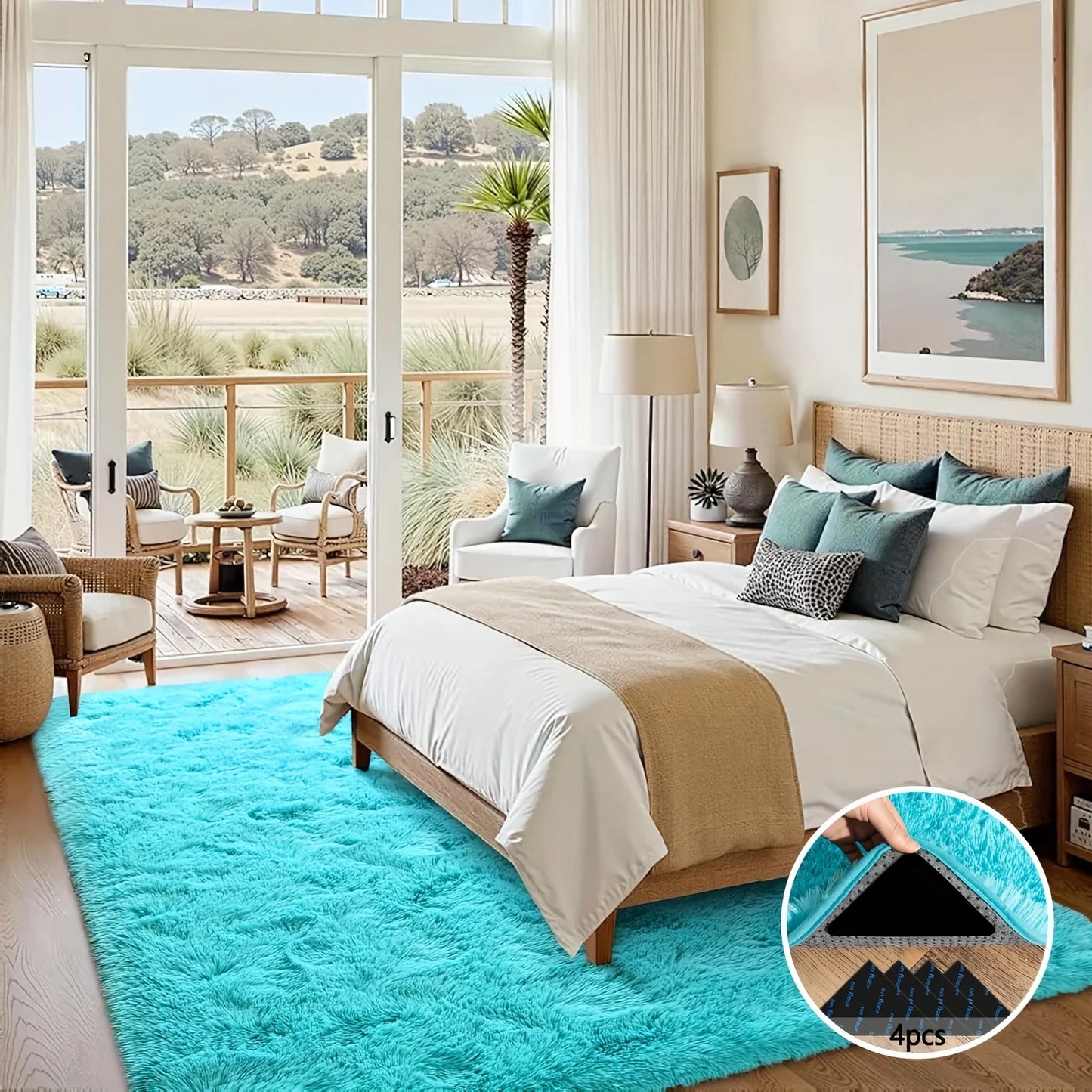 Light Blue Soft Shaggy Rug – Non-Slip Plush Carpet, Luxury Room Decor