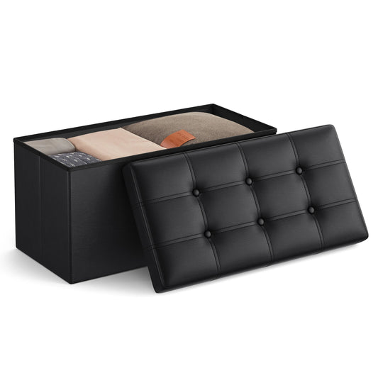 30” Folding Storage Ottoman Bench – Faux Leather Padded Seat