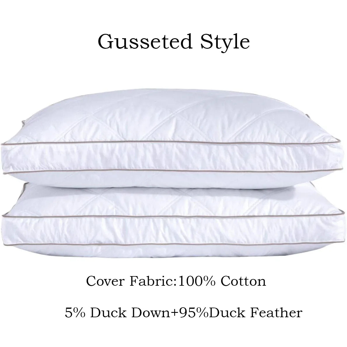 2pcs Luxury Goose Feather Down Pillows Soft Supportive Sleeping Pillows with Cotton Cover