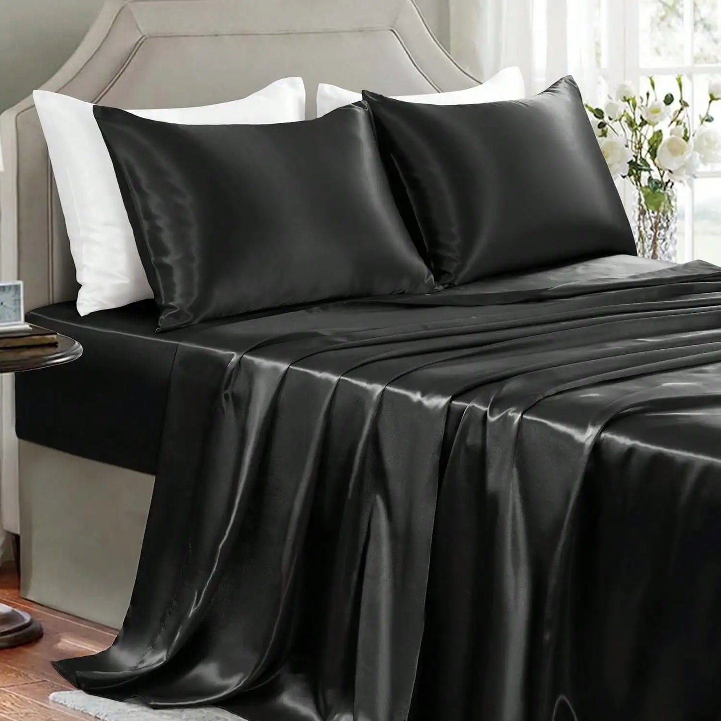 Luxury Silky Satin Sheet Set – Soft Deep Pocket Cooling Bed Sheets with Pillowcases