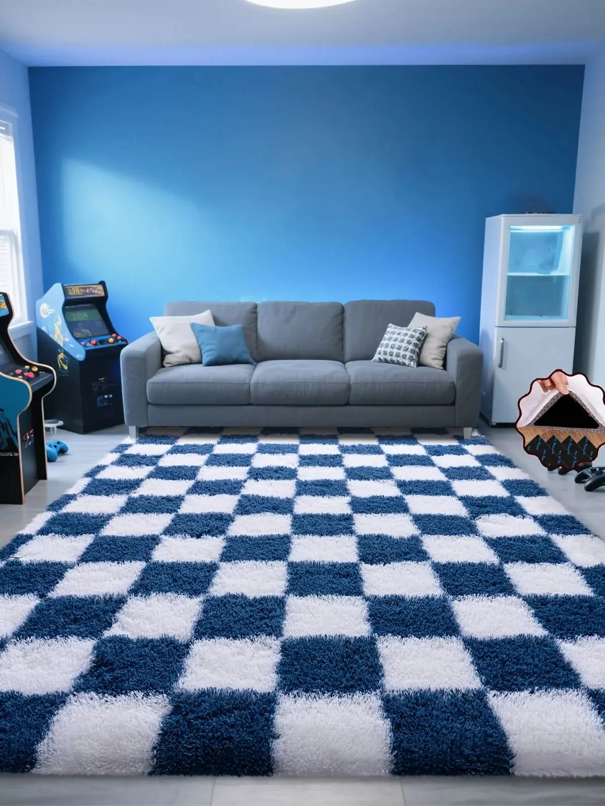 Plaid Series Soft Fluffy Long-Haired Carpet – Pink, Rose Red, Colorful, or Blue