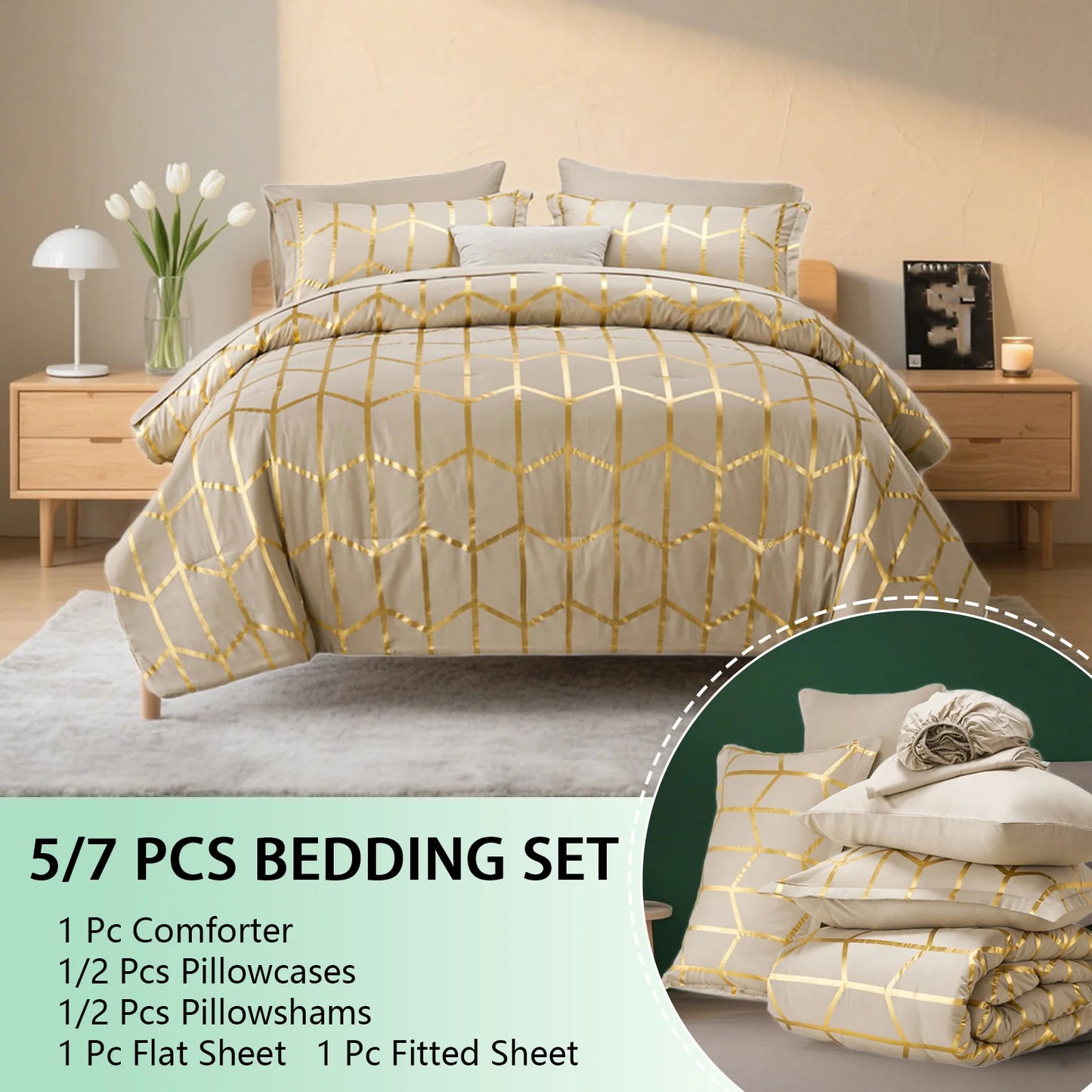 Elegant Gold Foil Comforter Set – Soft, Warm & Stylish Bedding