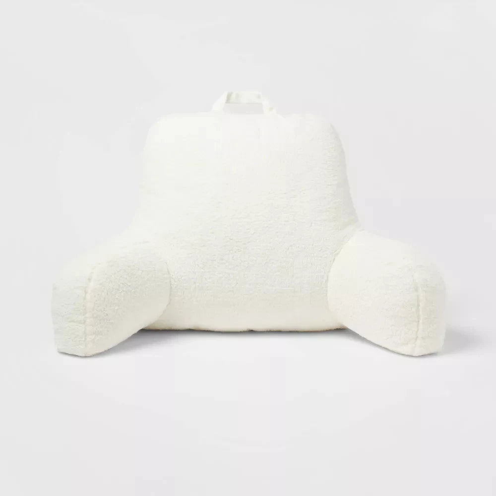 Faux Shearling Bed Rest Pillow with Arms – Backrest Pillow for Reading, TV, and Sitting Up in Bed