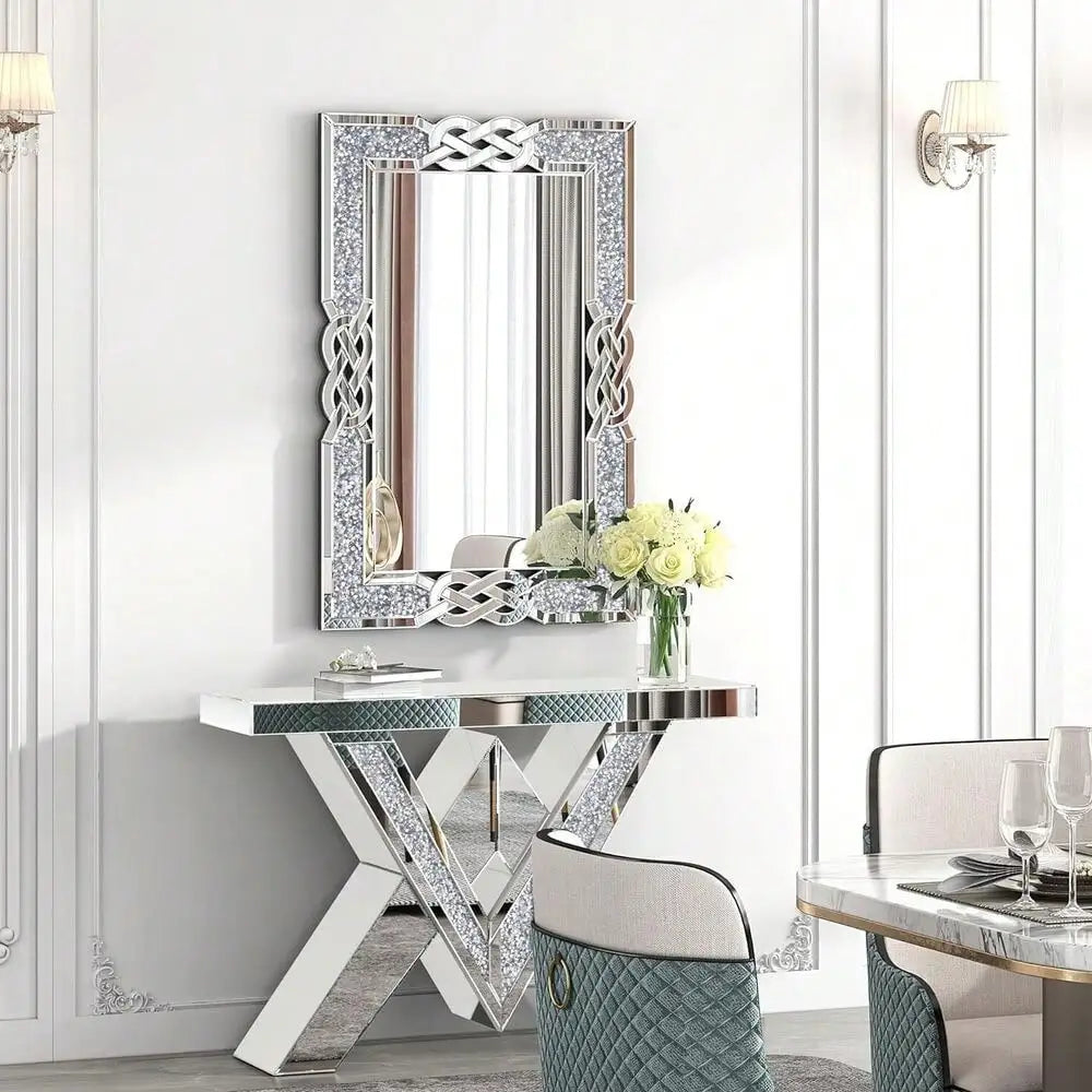 Crystal Crush Diamond Accent Wall Mirror – Silver Decorative Mirror