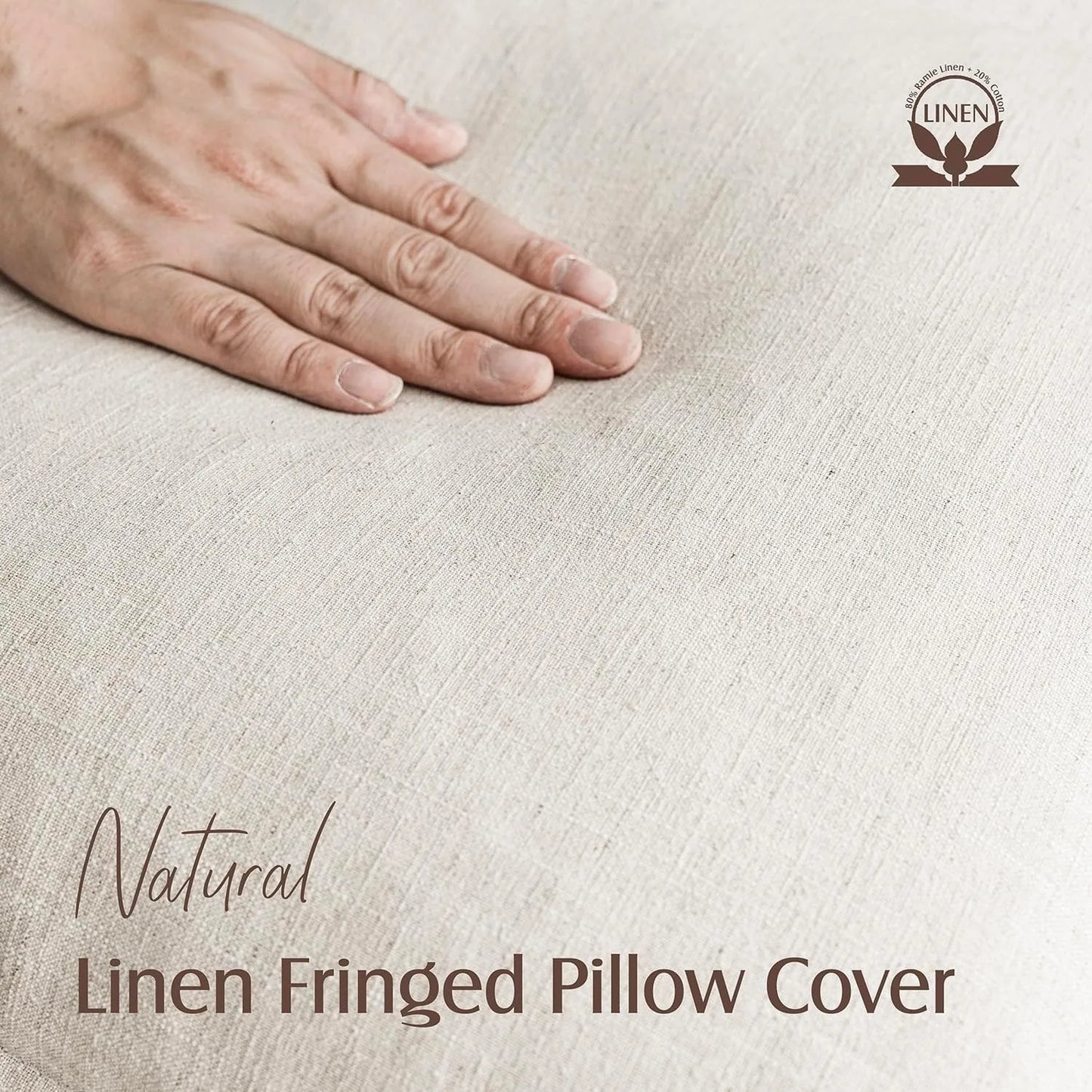 2-Piece Bohemian Linen Tassel Pillowcase Set – 22 x 22 in Beige Cushion Covers