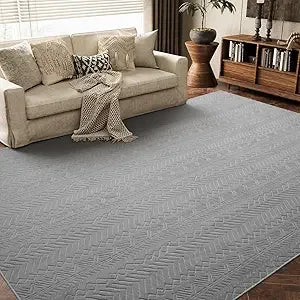 Boho Khaki Washable Area Rug 6x9 – Non-Slip 3D Moroccan Living Room Carpet
