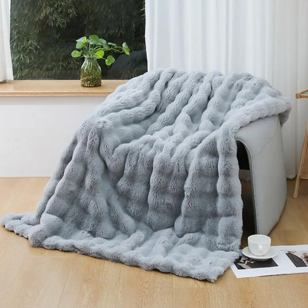 200cm Fuzzy Plush Bubble Throw Blanket Cozy Warm Winter Quilt