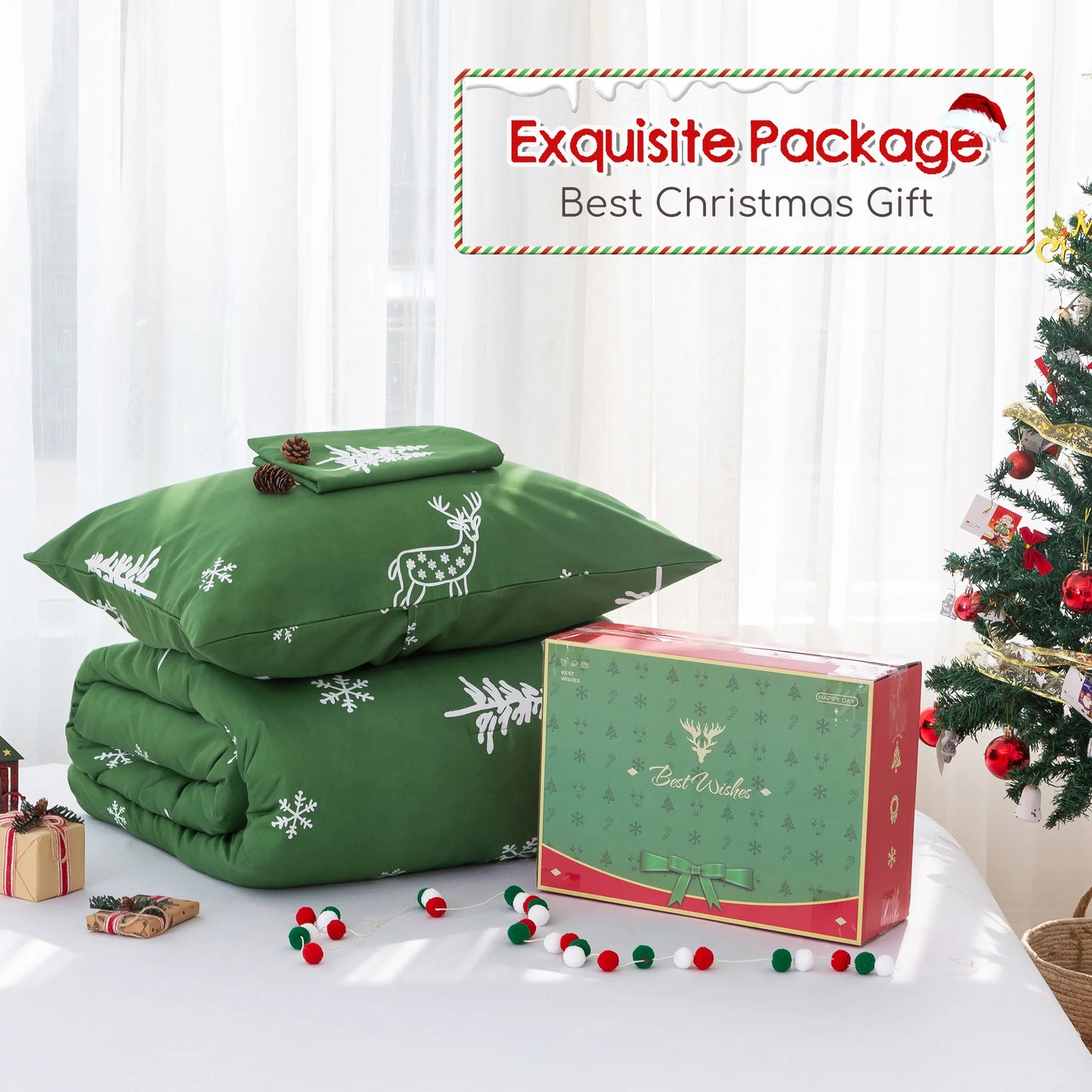 Soft Polycotton Christmas Comforter Set – Christmas Tree & Snowflake