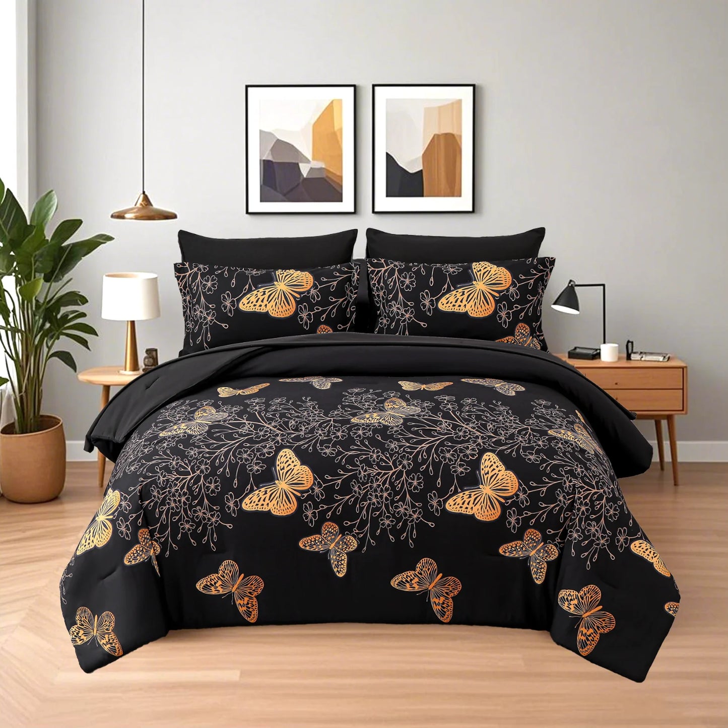 Luxury Gold Foil Bedding Set – 7-Piece Ultra-Soft Microfiber Comforter Set