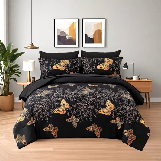 Luxury Gold Foil Bedding Set – 7-Piece Ultra-Soft Microfiber Comforter Set