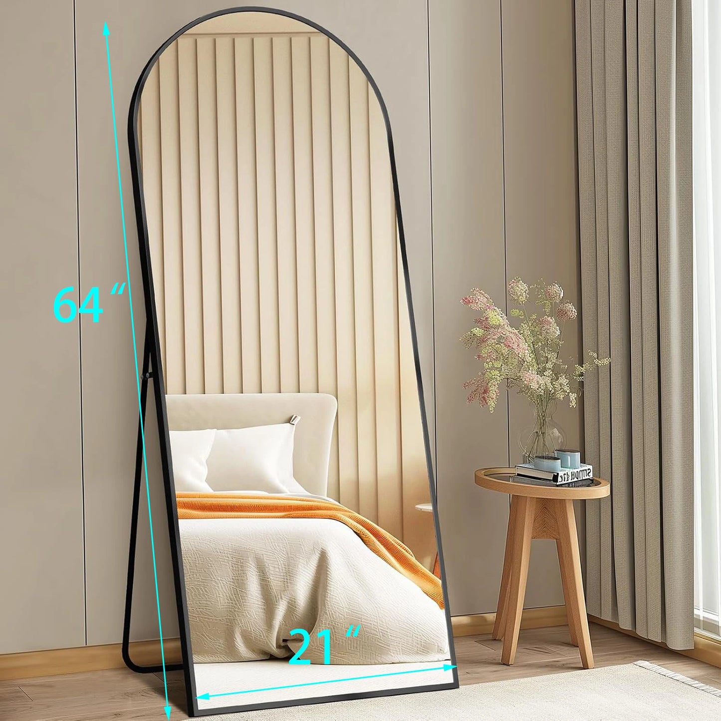 64"x21" Full-Length Floor Mirror – Aluminum Frame, Shatterproof Nano Glass