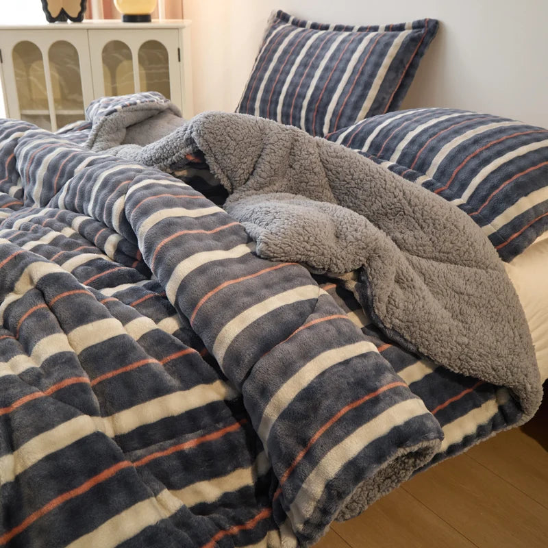 Bohemian Plush Faux Rabbit Fur Quilt Set – 3-Piece All-Season Bedding