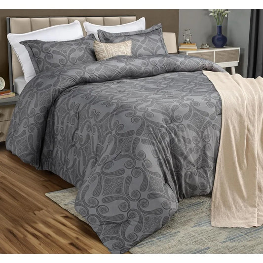 Paisley Grey Floral Comforter Set – Lightweight 3-Piece Queen Down-Alternative Bedding