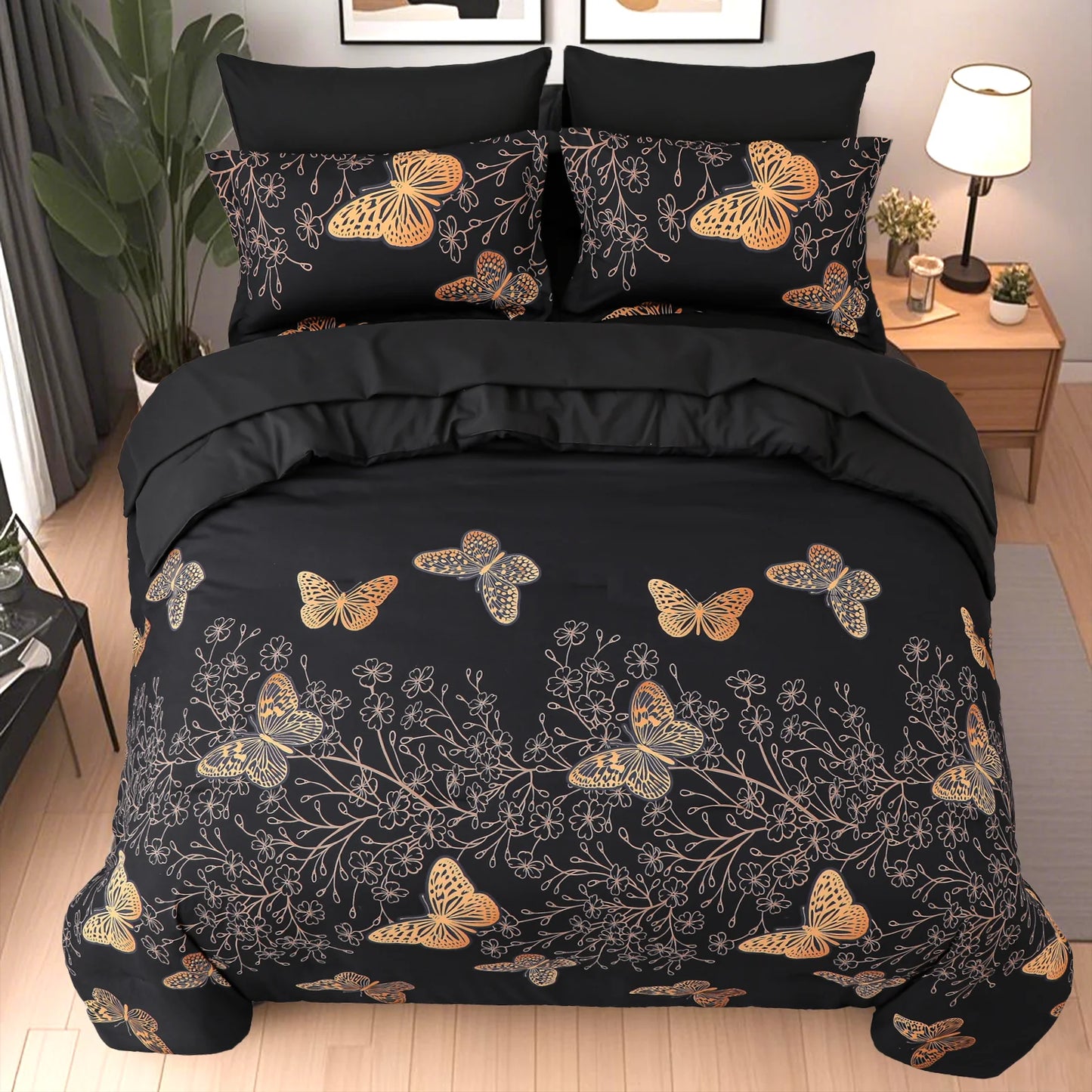 Luxury Gold Foil Bedding Set – 7-Piece Ultra-Soft Microfiber Comforter Set