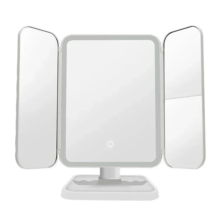 Trifold LED Makeup Mirror – Adjustable Light & Magnification ✨