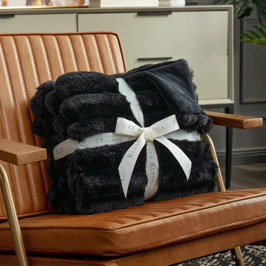 Black Faux Fur Throw Blanket – 50x60 Inches, Cozy & Plush