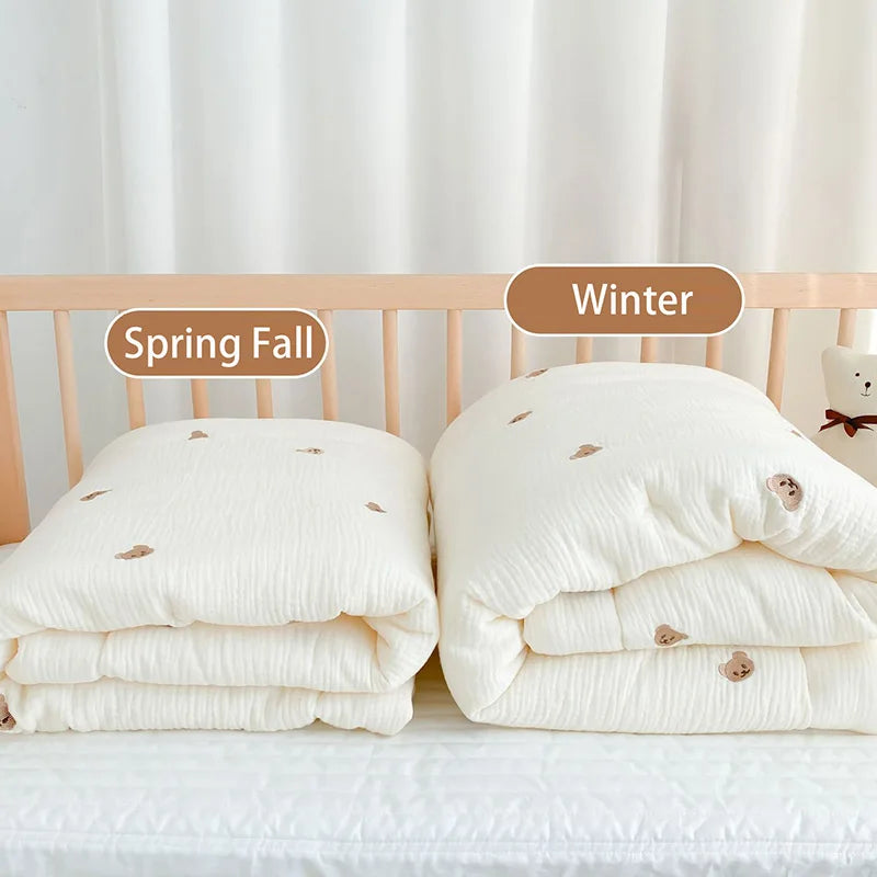 Baby Quilt Cartoon Bear & Bunny – Soft Cotton Newborn Blanket 100×120 cm