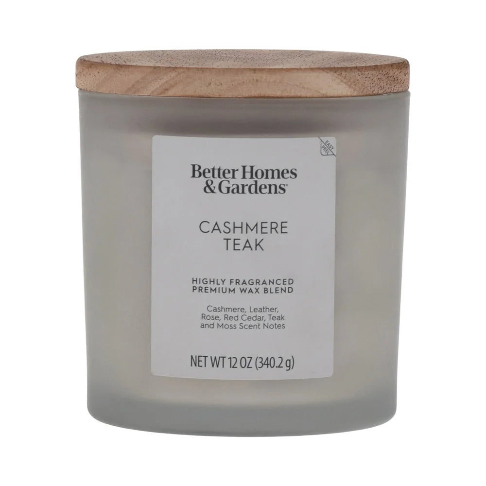 🕯️ Cashmere Teak Frosted Jar Candle – Dual Wick Scented Candle with Elegant Wood Lid (12oz)